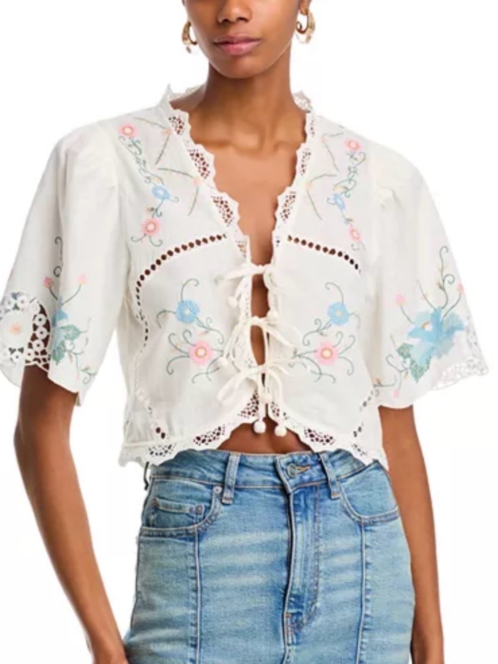 Sea New York Vesna Embroidery Tie Front Top | NWT
